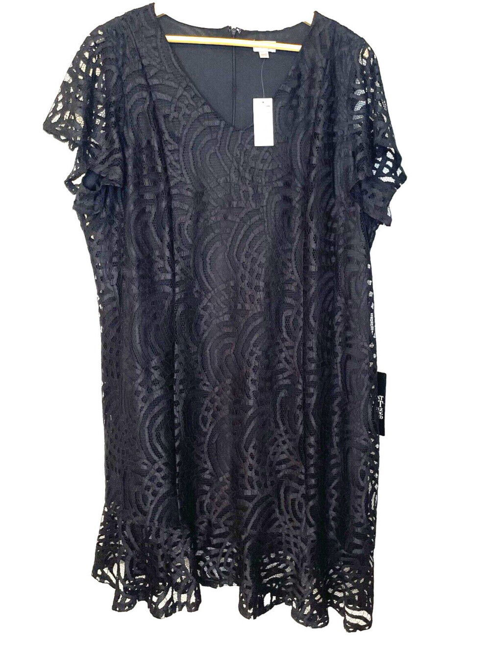 Avenue Dress Women's Plus Size 18/20 Black V-Neck Lace Shift Knee Length NWT